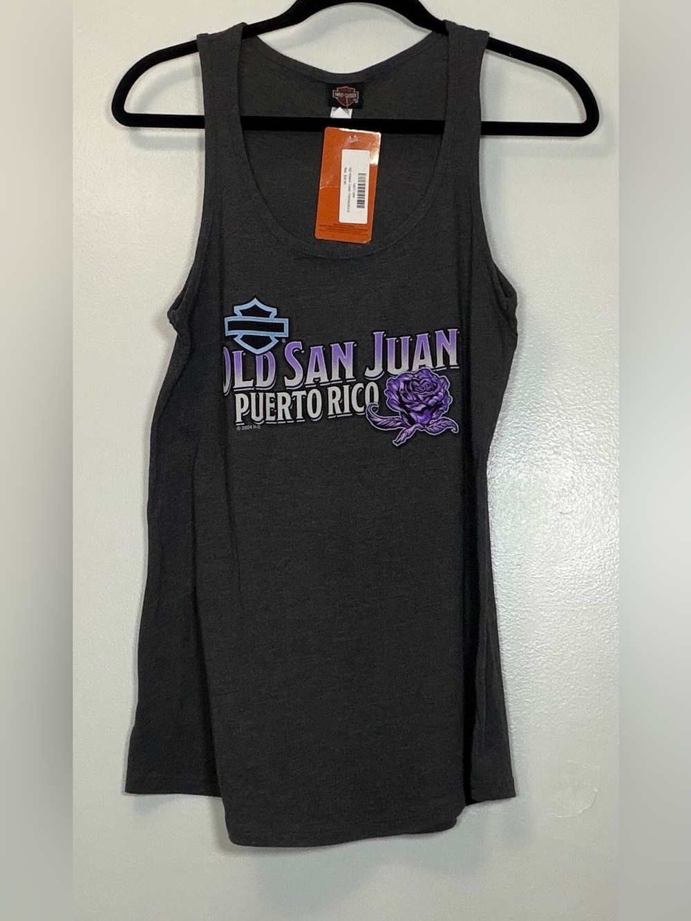 🆕 Harley-Davidson Women's Dark Gray Tank with Purple Text & Rose